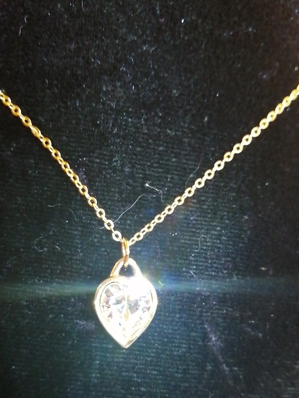 Rechelieu Gold Heart Pendant Vintage Necklace with Crystal Accent 18" Long